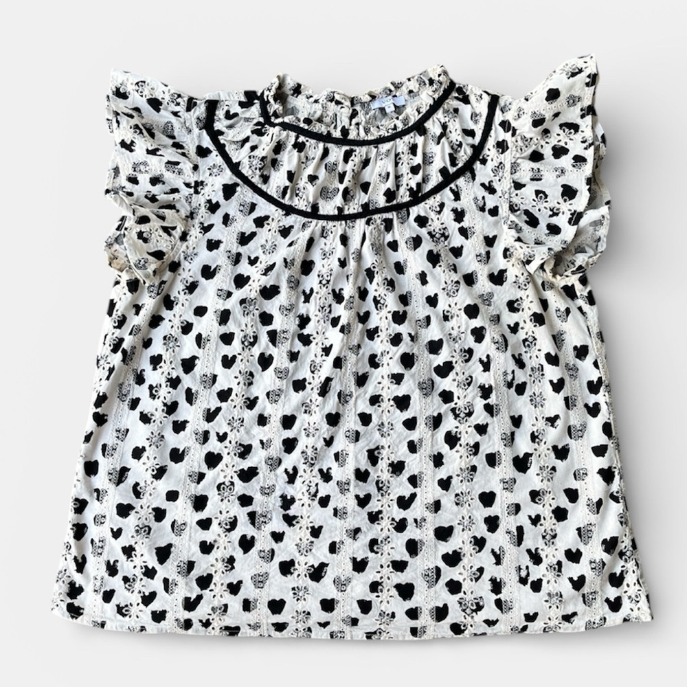 Voy Eyelet Ruffle Embroidered Blouse in Black/White Size Medium - Picture 5 of 8